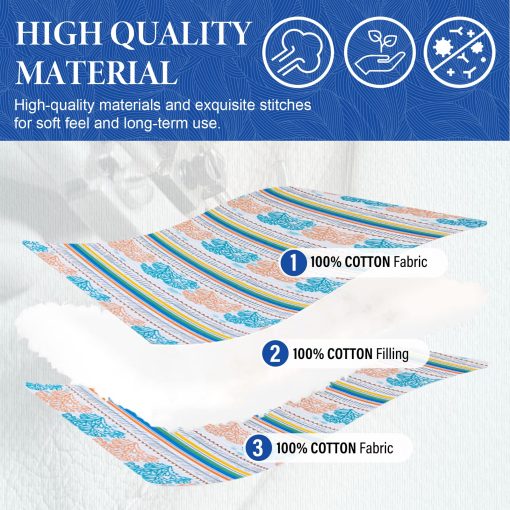 SahSahCasa Quilt Queen Size, Juego de Edredon Queen, Edredon 100% Algodon, Juego de Ropa de Cama Edredon Queen, Edredon Ligero Reversible para Verano para Ninos y Adultos, Blanco/Azul/Naranja - Imagen 4