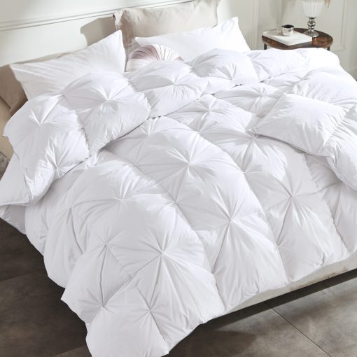 Edredon Alanzimo de plumon blanco de ganso 50% lujoso para todas las estaciones - Tamano Queen - Calidez media - Ultra suave - 750 Fill Power - Blanco con diseno de pliegue de pellizco - 90x90 - Imagen 2