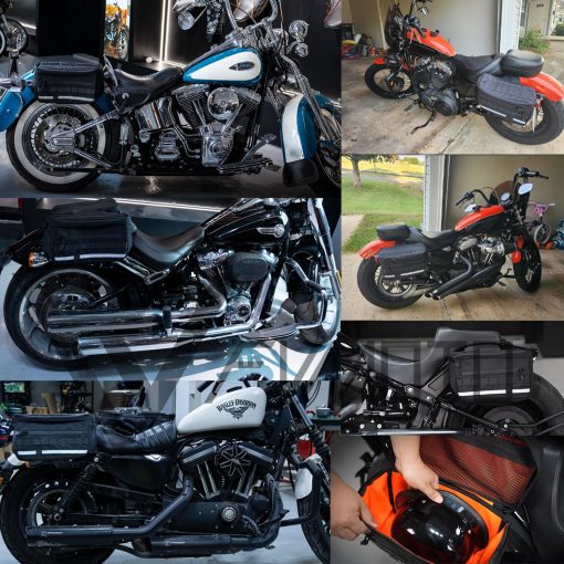 Bolsas de Sillin Universales FVMOTO para Harley Softail Dyna Street Bob Wide Super Glide FXR FXLRS Low Rider S Sportster, 30L(7.9 Galones), Con Tiras Reflectantes - Imagen 2