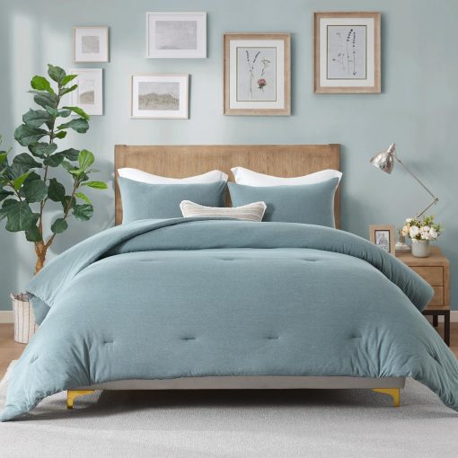 Juego de Edredon King Size de Algodon de Fibra Larga SahSahCasa - Edredon Esponjoso, Juego de Ropa de Cama de Algodon 100% para Cama King, Edredon Transpirable, Alternativa al Plumon, 104" x 90", 3 piezas, Azul Grisaceo