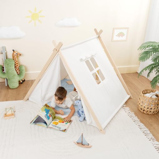 Tienda de Juegos para Niños Comfy Cubs - Espaciosa y Elegante Tienda para Niños Hecha con Lona de Algodon 100% Transpirable, Tienda de Campaña de Interior Imaginativa - Facil de Armar, Segura y Portatil, Tienda Tipi para Niños (Madera Natural) - Imagen 3
