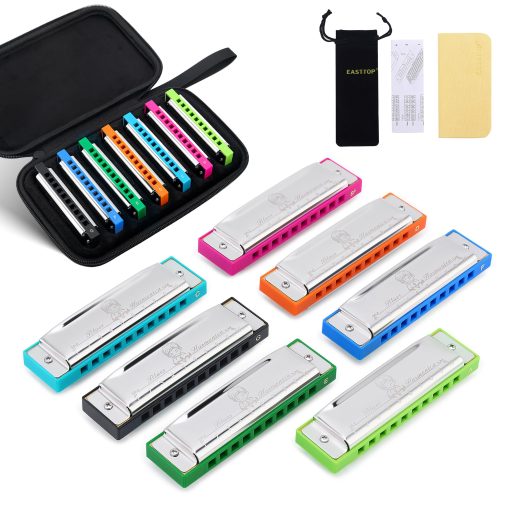 Set de 7 armonicas Easttop, 10 agujeros 7 colores Armonica de Blues Diatonica para Adultos, Profesionales y Estudiantes, como Regalo