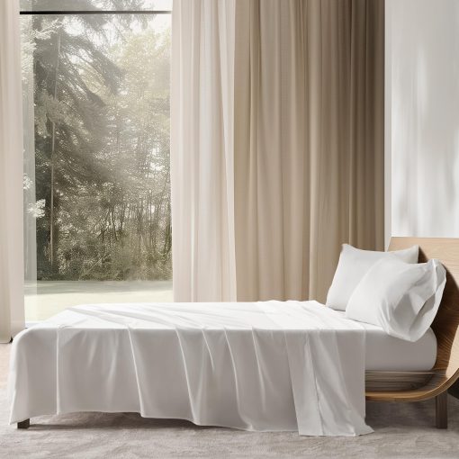 Juego de Sabanas King Size de Tencel y Algodon EVERGRACE, Juego de 4 Piezas, Sabanas de Cama Suaves y Frescas, Sabanas de Lujo de Lyocell de Eucalipto Organico con Bolsillo Profundo, 1 Sabana Ajustable, 1 Sabana Plana, 2 Fundas de Almohada, Blanco - Imagen 8