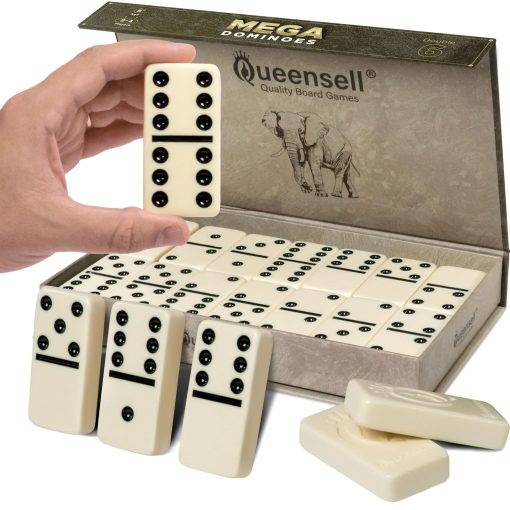 Conjunto de Mega Domino tamano Grande de 3" para Adultos y Ninos - Juegos de Mesa Clasicos de Domino Doble 6 - Set de Domino Doble Seis con 28 Fichas y Estuche de Regalo, Juegos de Mesa (MEGA)