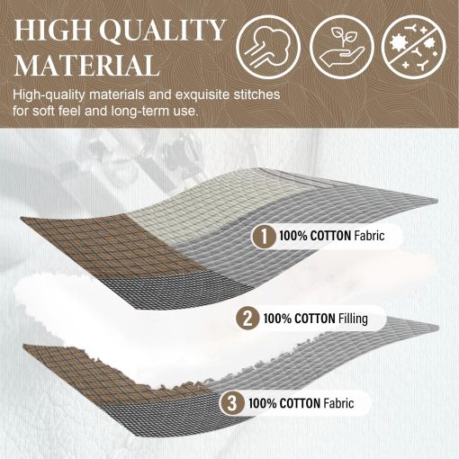 SahSahCasa 100% Algodon 128"x120" Colcha Cubrecama Edredon Cal King XL, Juego de colcha oversized Cal King, Colcha Acolchada Grande, Colcha Patchwork Plaid Ligera, Marron/Crema/Gris - Imagen 4