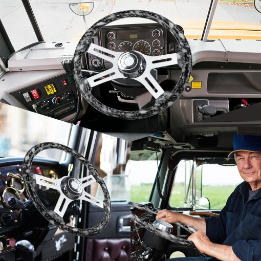 Volante de Camion de Madera Solida hidroimpresa de 18" con 4 Radios de Aluminio Cromado para Semirremolques, Camiones para Kenworth, Peterbilt, Volvo, Freightliner (blanco) - Imagen 5