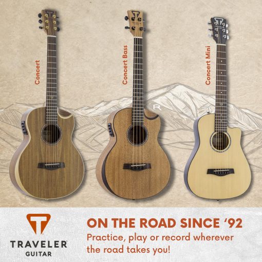 Guitarra Acustica de Viaje Traveler Redlands Concert Koa | Guitarra Acustica de 6 Cuerdas para Viajes con Escala de 23.25 Pulgadas y 19 Trastes | Pequena Guitarra Portatil para Viaje | Incluye Funda Personalizada - Imagen 5