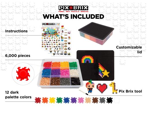 Pix Brix Pixel Art Puzzle Bricks ? 6,000 Piezas de Pixel Art en un Contenedor, Paleta de 12 Colores Oscuros ? Ladrillos de Construccion Entrelazados, Crea Construcciones 2D y 3D Sin Necesidad de Agua o Pegamento ? Juguetes STEM, Edades 6 Plus - Imagen 3