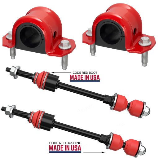 Kit de 6 PC para Enlace de Barra Estabilizadora Delantera + Kit de Soporte/Casquillo Extreme Codigo Rojo SE AJUSTA A Ram 1500 2WD 2002-2010, Ram 2500 3500 2WD 2003-2011, Casquillos Hechos en EE. UU. K7400 K7353