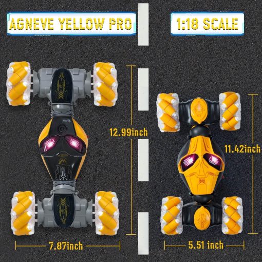 AGNEVE Coches RC Control Remoto por Gestos con Luz Musica 1:12 Coche Rc Controlado a Mano 2.4GHz 4WD Coche de Acrobacias Rc por Gestos Doble Cara Rotacion de 360? Vehiculo Todo Terreno para Ninos Ninas (Amarillo, Profesional) - Imagen 3