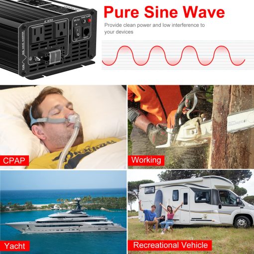 Inversor de Onda Sinusoidal Pura Xijia 1500W (Potencia Pico 3000W) DC 36v a 120v Inversor 60HZ Convertidor Solar para Uso en el Hogar Coche (DC36V (Rango 30V-45V) 1500W) - Imagen 4