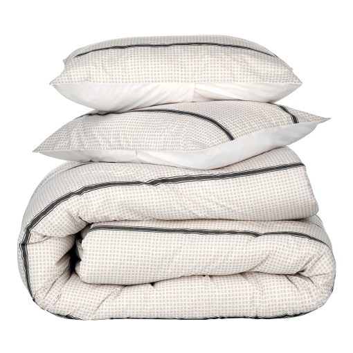 Set de Edredon de Algodon Estampado por Nate Home de Nate Berkus | Ropa de Cama Fresca, Comoda y Comoda de mDesign - Tamano Completo/Reina - 1 Edredon/2 Fundas de Almohada, Perla/Noche (Beige/Negro)