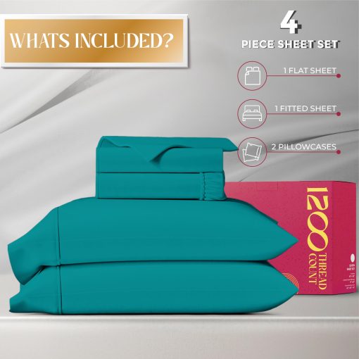 Juego de sabanas Mayfair Linen 100% algodon egipcio tamano California King - 1200 Hilos 4 PC Cal King Sabanas algodon egipcio, suaves, frescas y satinadas, sabanas de alta calidad para California King - Teal - Imagen 4