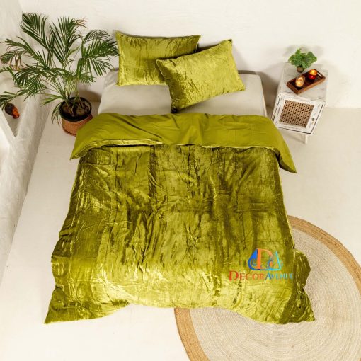 DecorAvenue Ultra-Luxe Crushed Velvet Duvet Cover, Juego de Funda de Edredon Boho, 3 Piezas (Verde, Twin 68" x 90") - Imagen 5