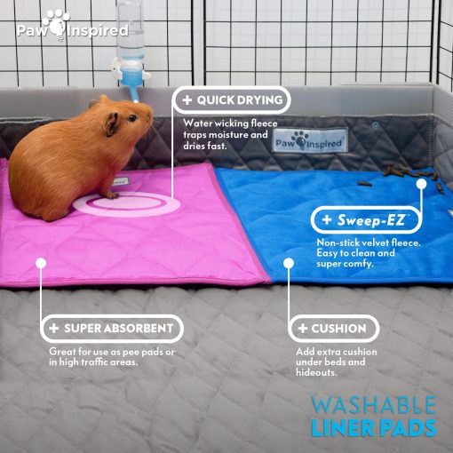 Almohadillas absorbentes para jaulas de cobayas Paw Inspired | Ropa de cama de vellon lavable, fondo impermeable | Super absorbente almohadilla para orina o colchoneta para mascotas para cobayas, hurones, conejos, hamsters, animales pequenos (12x12, Gris claro) - Imagen 3