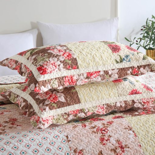 Juego de Edredon de Algodon Travan Real Patchwork de Lujo, Juego de Ropa de Cama de Rosas, Tamano King - Imagen 4