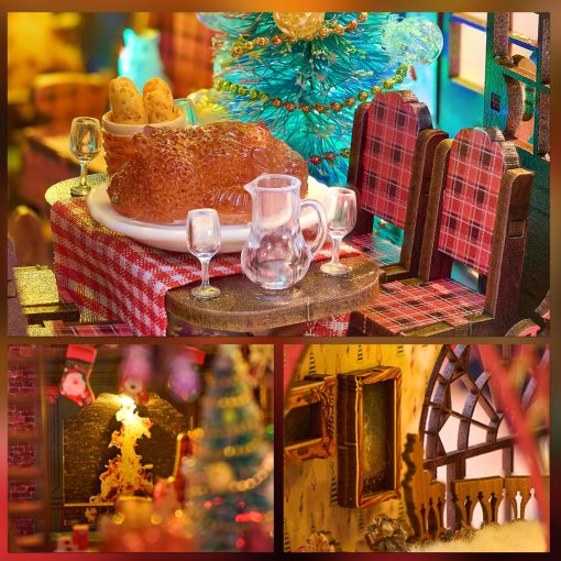 Kit de Libreria DIY Canciones de la Noche Nevada | Luz Tactil, Kit de Miniatura de Estante de Libros de la Serie de Navidad, Rompecabezas de Madera 3D para Decoracion de Estantes - Imagen 3