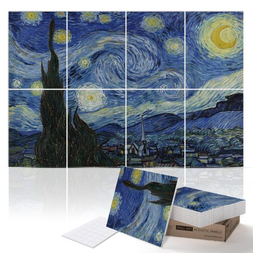 Paneles Acusticos de Arte de Pared PINWELIFE, Paneles Absorbentes a Prueba de Sonido para Hogar/Oficina, Decorativos Absorbentes para Reduccion de Ruido y Eco (48"x32", Van Gogh_The Starry Night)