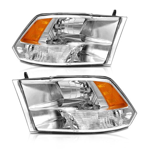 Faros delanteros AXLAHA 2009-2018 para Dodge Ram 1500, 2500/3500 2010-2018 Estilo cuadruple y dual, Carcasa cromada Reflector ambar Sustitucion de lado del conductor y del pasajero