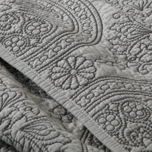 Edredon de Algodon Reversible con Bordado de Medallon de ELEGANT LIFE HOME - Queen 90 x 95 pulgadas, Gris - Imagen 8
