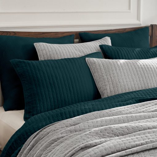 Juego de Cobertor de Jersey de Tela de Algodon 100% con Costura en Canales Reversible para Cama Queen, Incluye 2 Fundas de Almohada Acolchadas, Resistente a las Arrugas, Desvanecimiento y Manchas (Azul Lago) - Imagen 2