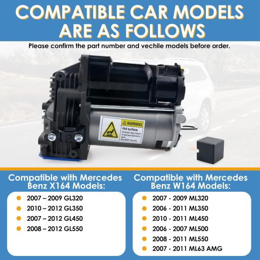 MiCCiKA 1643201204 Compresor de Suspension Neumatica Compatible con Mercedes Benz W164 X164 GL320 GL350 GL450 GL550 ML320 ML350 ML450 ML500 ML550 ML63 AMG 1643200004 1643200304 - Imagen 2