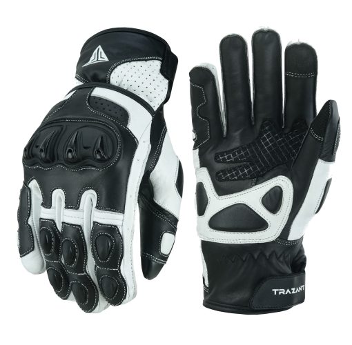 Guantes de Cuero para Motocicleta, Montar, Turismo, Crucero, Proteccion de Nudillos, Guantes de Moto para Hombres y Mujeres (Blanco y Negro, Pequeno)
