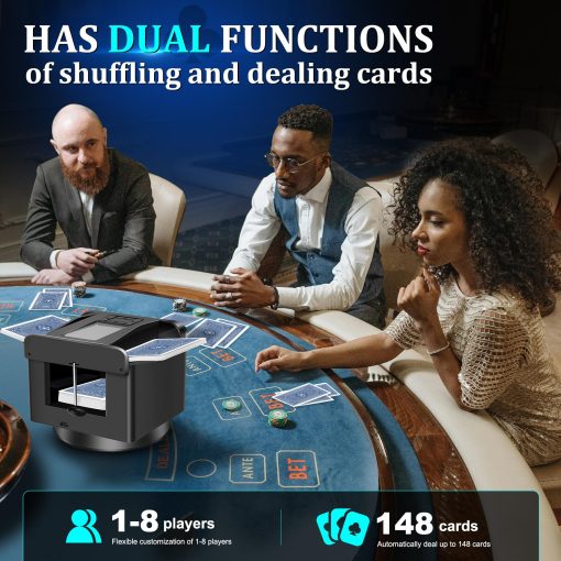 Barajador y Repartidor Automatico 2 en 1, Repartidor de Cartas de 2 Barajas con Control Remoto Inalambrico 360? Rotativo, Ultracallado, Recargable, Funciona con UNO, Taco Cat Goat Cheese Pizza, Five Crowns, Monopoly Deal, etc - Imagen 2