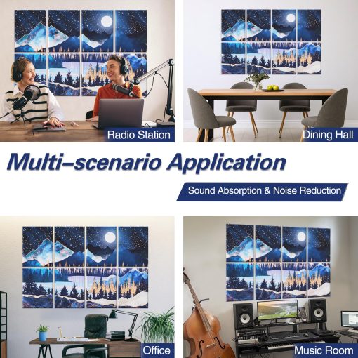 Tutmyrea 8 Pack Paneles Acusticos de Arte, 48"X32" Paneles de Pared Autoadhesivos Insonorizantes, Paneles Absorbentes de Sonido Decorativos, Tratamiento Acustico para Estudio y Hogar - Oficina (Bosque de Noche Estrellada) - Imagen 7