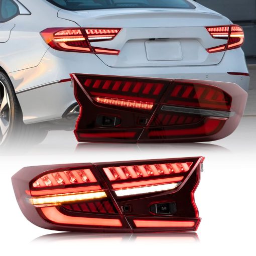Luces Traseras LED VLAND compatibles con Honda Accord 10th Gen 2018-2022 con Lamparas Traseras de Animacion Dinamica de Escaneo y DRL de Respiracion, con Secuencial, Rojo, Par 4Pcs