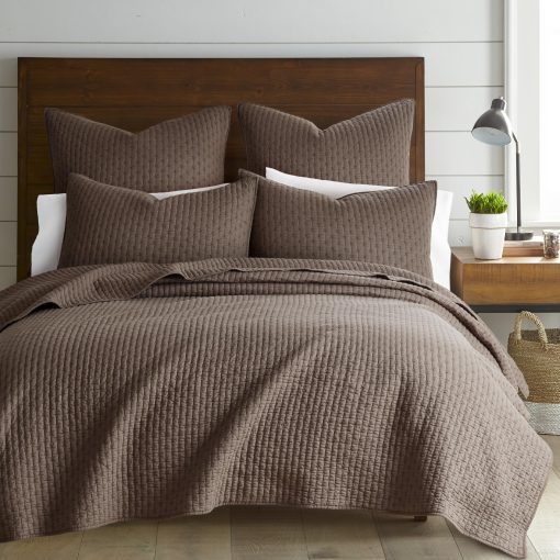 Set de Edredon Levtex Home - Cruz de Punto de Cocoa - 100% Algodon - Edredon King/Cal King (106x92 pulg.) + 2 Fundas King (36x20 pulg.) - Reversible - Tela de Algodon