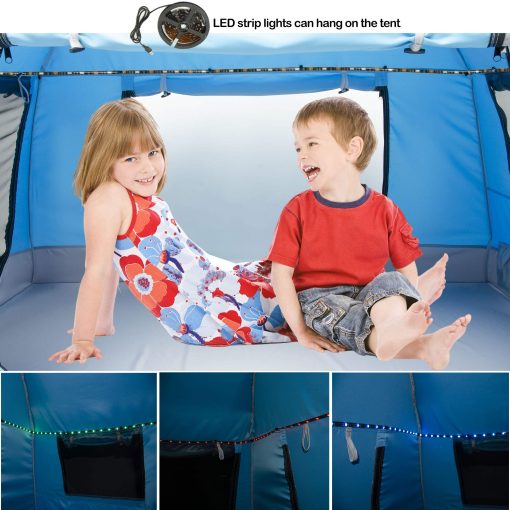 Casa de juegos facil de armar para niños con bonita tira de luces LED y 3 grandes aberturas, carpa de juegos portatil para niños y habitacion privada para juegos interiores y exteriores con bolsa de transporte - Espacio libre para niños pequeños - Regalos de cumpleaños - Imagen 4