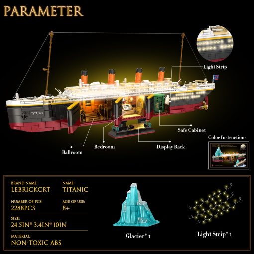 Set de Bloques de Construccion de Titanic LeBrickCrt, 2288 Piezas Modelo de Barco Grande con Tira de Luces, Glaciar, Regalo Ideal para Adultos y Ninos - Imagen 6