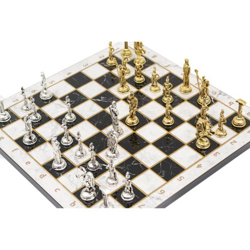 Juego de Ajedrez de Diseño de Marmol, Tablero de Ajedrez de Madera, Piezas de Ajedrez Roma de Metal, Juego de Ajedrez Clasico de Madera/Blanco, 30x30 cm - Imagen 2