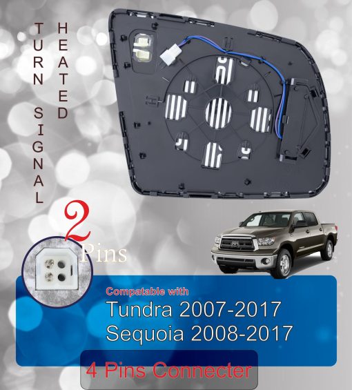 Espejo retrovisor de vidrio del lado del conductor de repuesto compatible con Toyota Tundra 2007-2021, Sequoia 2008-2022, con calefaccion y senal de giro, sin atenuacion automatica, 87906-0C030, 87906-0C031, 87906-0C032 - Imagen 5