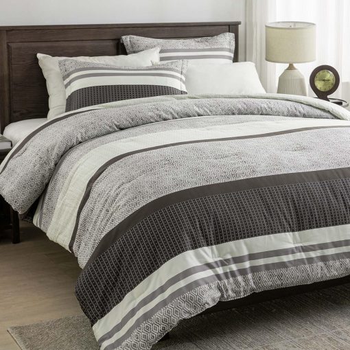 Juego de Edredon King, Juego de Ropa de Cama a Rayas Marron para Cama King, Edredon de Algodon 100%, Esponjoso y Ligero para Todas las Estaciones para Cama King, 104" x 90", 3 Piezas - Imagen 8