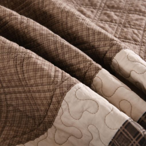 Colcha de Cama DDUOXIN Super King 120" Ancho x 120" Largo - Ligera Colcha de Algodon 100% Extra Grande con 2 Fundas de Almohada, Cubrecamas Reversible Estilo Granja, Juego de Ropa de Cama, Marron Oscuro/Marron/Beige - Imagen 6