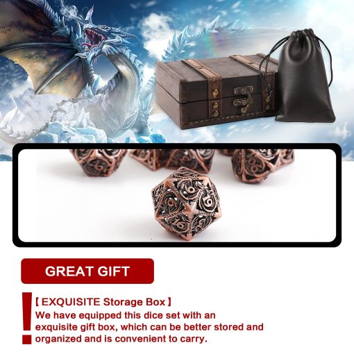 Conjunto de 7 dados huecos de metal para Dungeons and Dragons RPG MTG Juegos de Mesa D&D Pathfinder Shadowrun y Ensenanza de Matematicas, Gran Conjunto de Dados poliedricos D4,D6,D8,D10,D12,D20 multiples lados con Caja de Regalo - Imagen 2