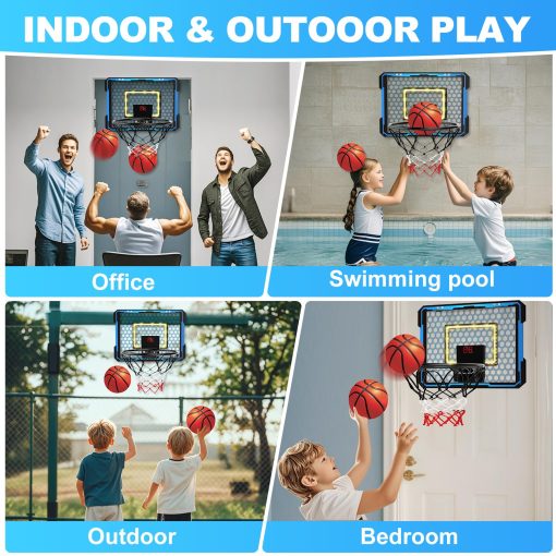Aro de Baloncesto para Interiores para Ninos, Aro de Baloncesto Mini con Luz LED, Aro de Baloncesto Sobre la Puerta con Marcador y 4 Balones - Regalos de Juguetes de Baloncesto para Ninos y Ninas de 3 a 12 Anos - Imagen 2