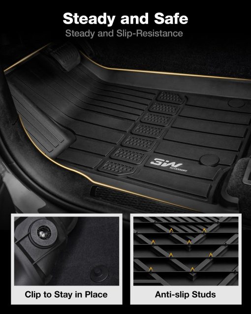 Tapetes 3W para Jeep Cherokee 2015-2024 Juego Completo de Tapetes TPE para Piso de 1ra y 2da Fila, Negro (NO es compatible con Grand Cherokee) - Imagen 4