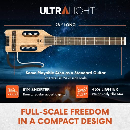 Guitarra acustica electrica de cuerpo de caoba ultra ligera para viajeros | Guitarra acustica electrica portatil con reposapies desmontable | Guitarra de viaje sin cabeza de escala completa de 24 3/4" | Guitarra de viaje con funda personalizada - Imagen 3