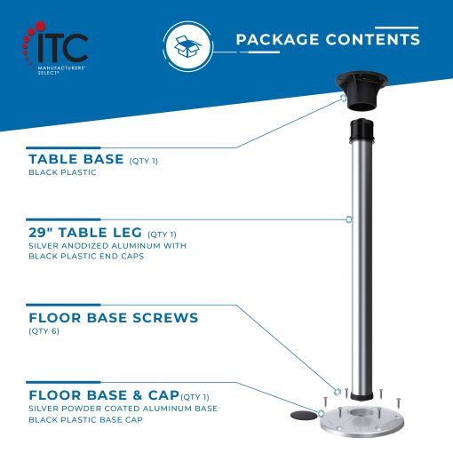 Sistema de Pata de Mesa Redwood ITC para RV or Barco (Plata, 29") TL5000-S-29 - Imagen 2