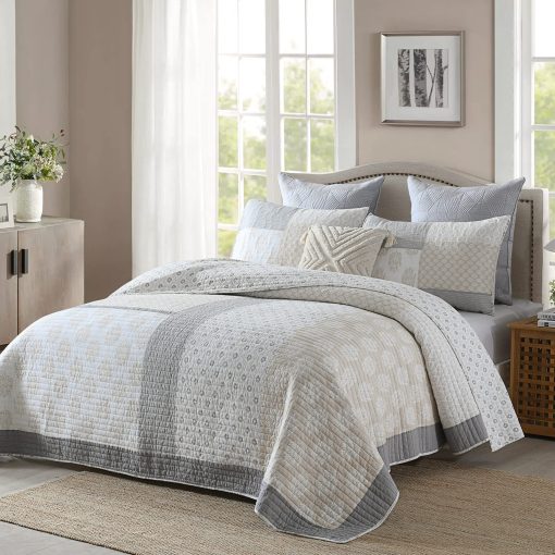 Juego de edredon PANGUSHAN tamano King, Juego de edredon de colcha de 100% algodon, Juego de edredon de retazos florales para cama King, Colcha Moonbeam, Edredon reversible ligero, para todas las estaciones, 3 Piezas - Imagen 2