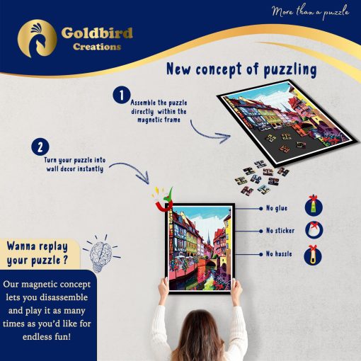Rompecabezas de Madera Magnetico con Marco para Adultos - Puzzle de Madera de Arte - Rompecabezas de Corte de Madera con Laser - Rompecabezas para Adultos - Decoracion de Arte de Pared Paisajistica - Regalo de Navidad y Cumpleanos (Colmar) - Imagen 2