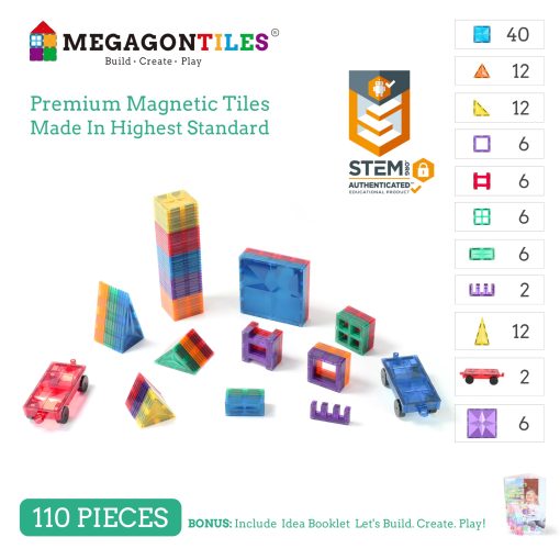 MEGAGONTILES 110PCS Premium Magnetic Tiles| Magnet Tiles| STEM AUTENTICADOS| Bloques Magneticos| Conjunto de Azulejos Magneticos| Juguetes Magneticos| Bloques de Construccion Magneticos| Juguetes de Azulejos Magneticos Ninos Ninas Edad 3 4 5 6 7 8 - Imagen 2
