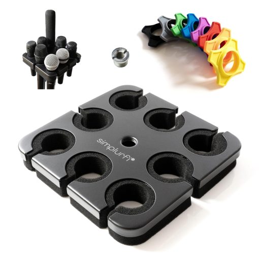 Soporte Multi Microfono Simplurfi Para Soporte de Microfono - Bandeja Cuadrada para hasta 8 Microfonos Organizador y Exhibidor en Escena - Incluye 8 Anillos Antivuelco