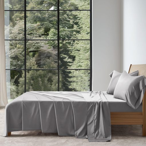 Juego de Sabanas de Algodon Tencel EVERGRACE tamano King, 4 piezas, Sabanas de Cama Suaves y Frescas, Lujosas Sabanas Organicas de Lyocell de Eucalipto con Bolsillo Profundo, 1 Sabana Ajustable, 1 Sabana Plana, 2 Fundas de Almohada, Gris Paloma - Imagen 8