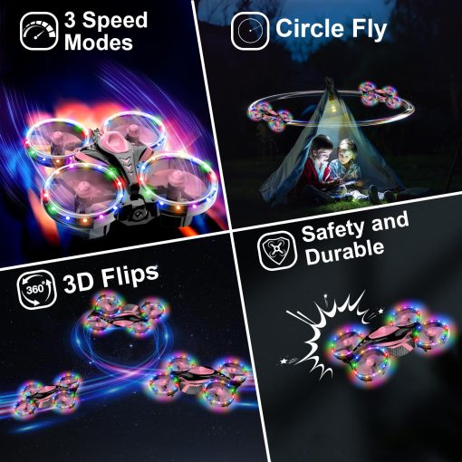 Drones para Ninos - Juguetes para Ninos y Ninas Regalos Perfectos para Navidad y Cumpleanos - Modo Dual para Tierra y Vuelo Coincide con Ruedas Luces LED con 12 Modos de Escena (Rosa Topacio y Azul Arrecife) - Imagen 5