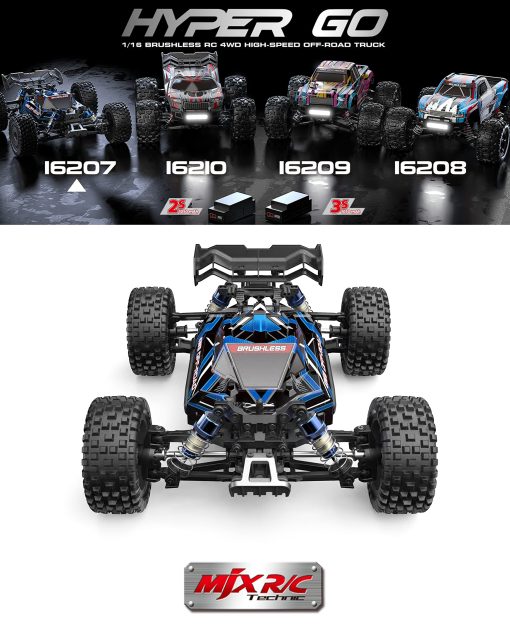 TesPower MJX Hyper GO 16207 con bateria 3S 1/16 RTR Coches RC Brushless, Coche RC rapido de 62KM/H, Coches de Control Remoto 4WD Todo Terreno para Adultos, Hobby RC Buggy Electrico Regalo para Nino - Imagen 2