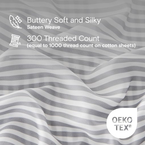 Juego de sabanas SIJO AiryWeight Tencel, 100% Lyocell derivado de Eucalipto, Suaves como la mantequilla, Ganador de Mejores Sabanas Refrescantes 2022 por Architectural Digest - 4 piezas - 2 Fundas de almohada 1 Ajustable 1 Superior (Raya, Queen) - Imagen 3
